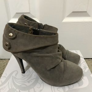 Gray high heel booties